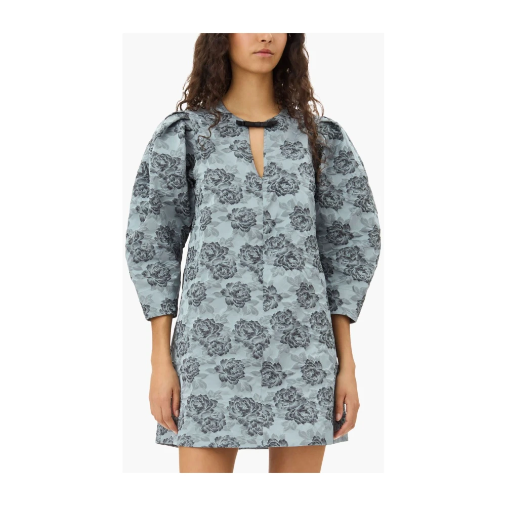 Ganni Blauwe Bloemen Korte Jurk Blue Dames