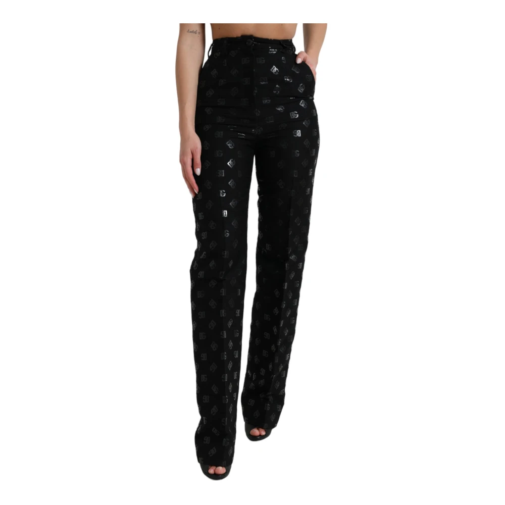 Dolce & Gabbana Logo High Waist Straight Pants Black Dames
