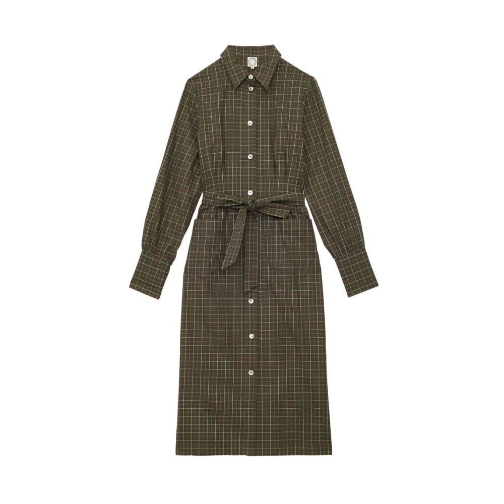 Ines De La Fressange Paris Rosabella khaki katoenen geruite jurk Green Dames