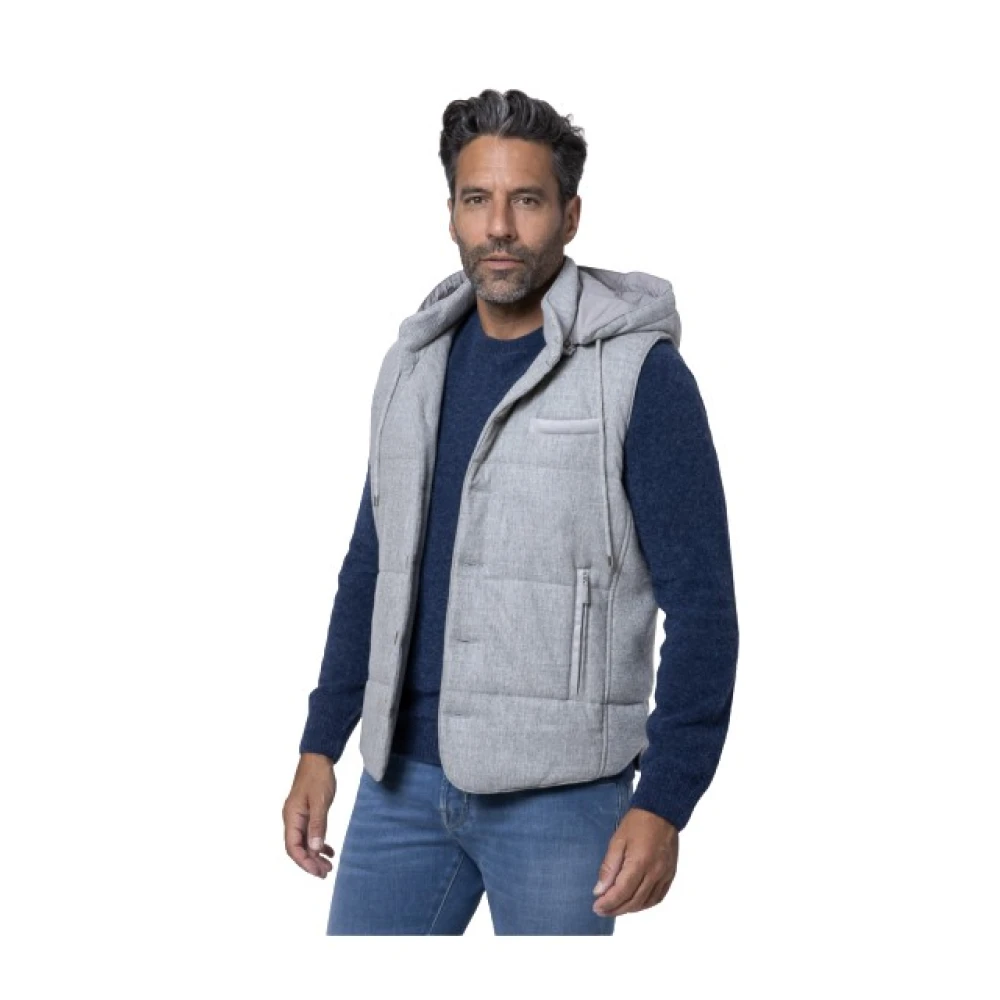 Gran Sasso Grijze Wollen Mouwloze Hoodie Jas Gray Heren