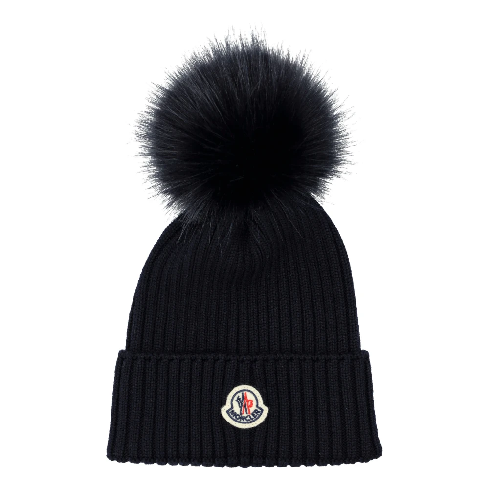 Moncler Navy Pom-Pom Beanie Hat Blue Dames