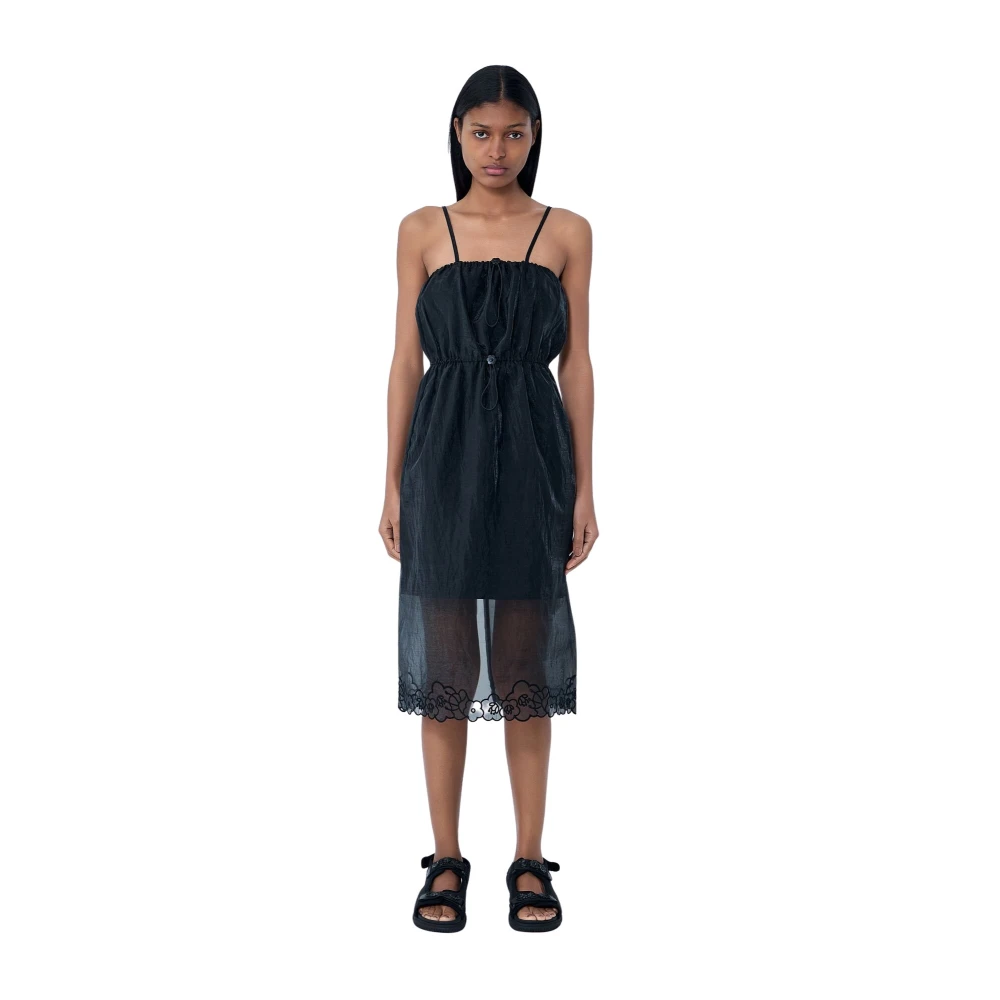 Cecilie Bahnsen Women's Black Sheer Overlay Midi Dress