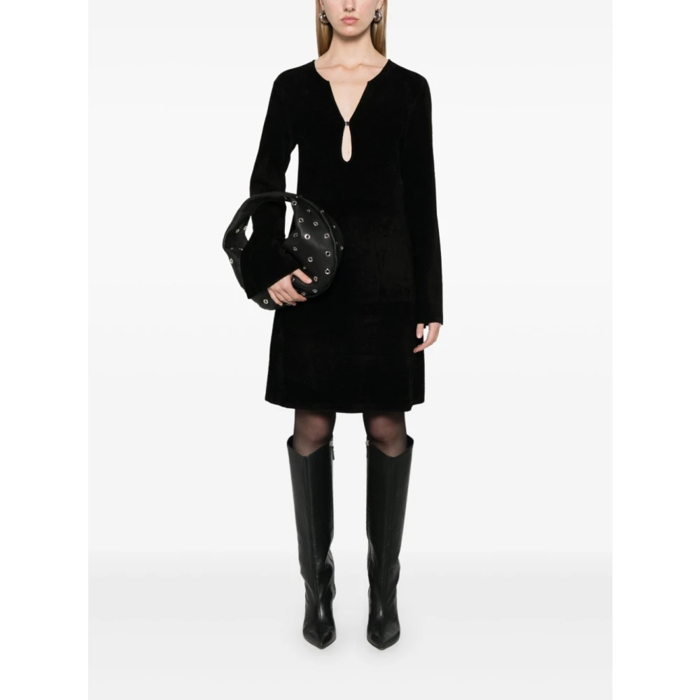 Emporio Armani Zwarte Gebreide V-Hals Jurk Black Dames