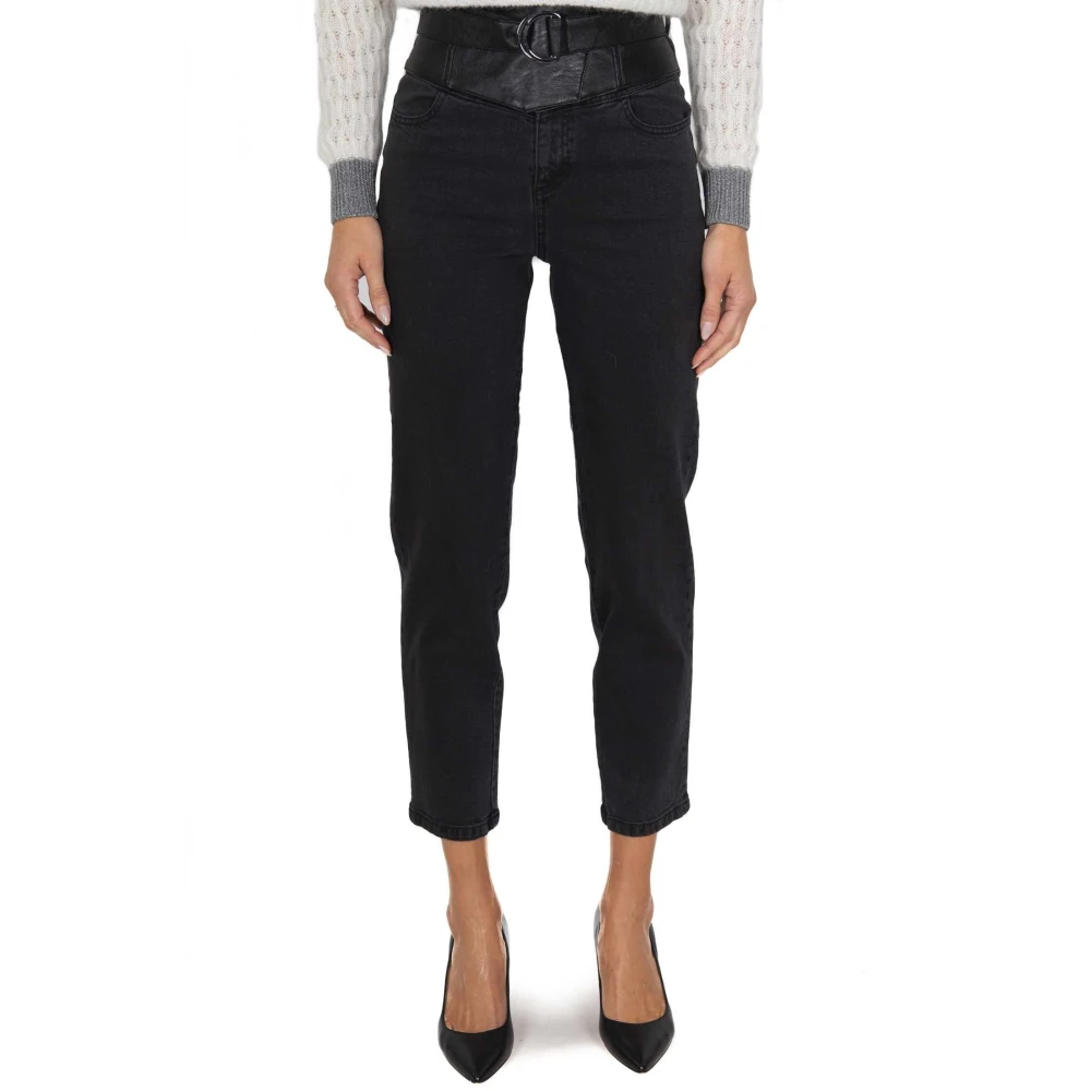 pinko Hoge taille jeans met imitatieleer inzetstukken Black Dames