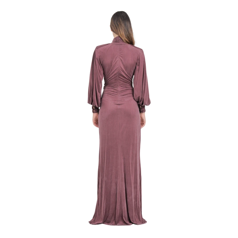 Elisabetta Franchi Bordeaux Lange Jurk met Hoge Hals Brown Dames