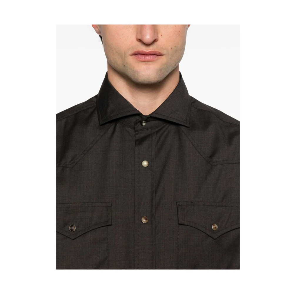 BRUNELLO CUCINELLI Grijze Overhemd met Drukknopen Gray Heren