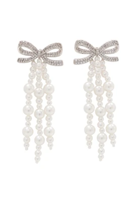 Bow Pearl Waterfall Earrings