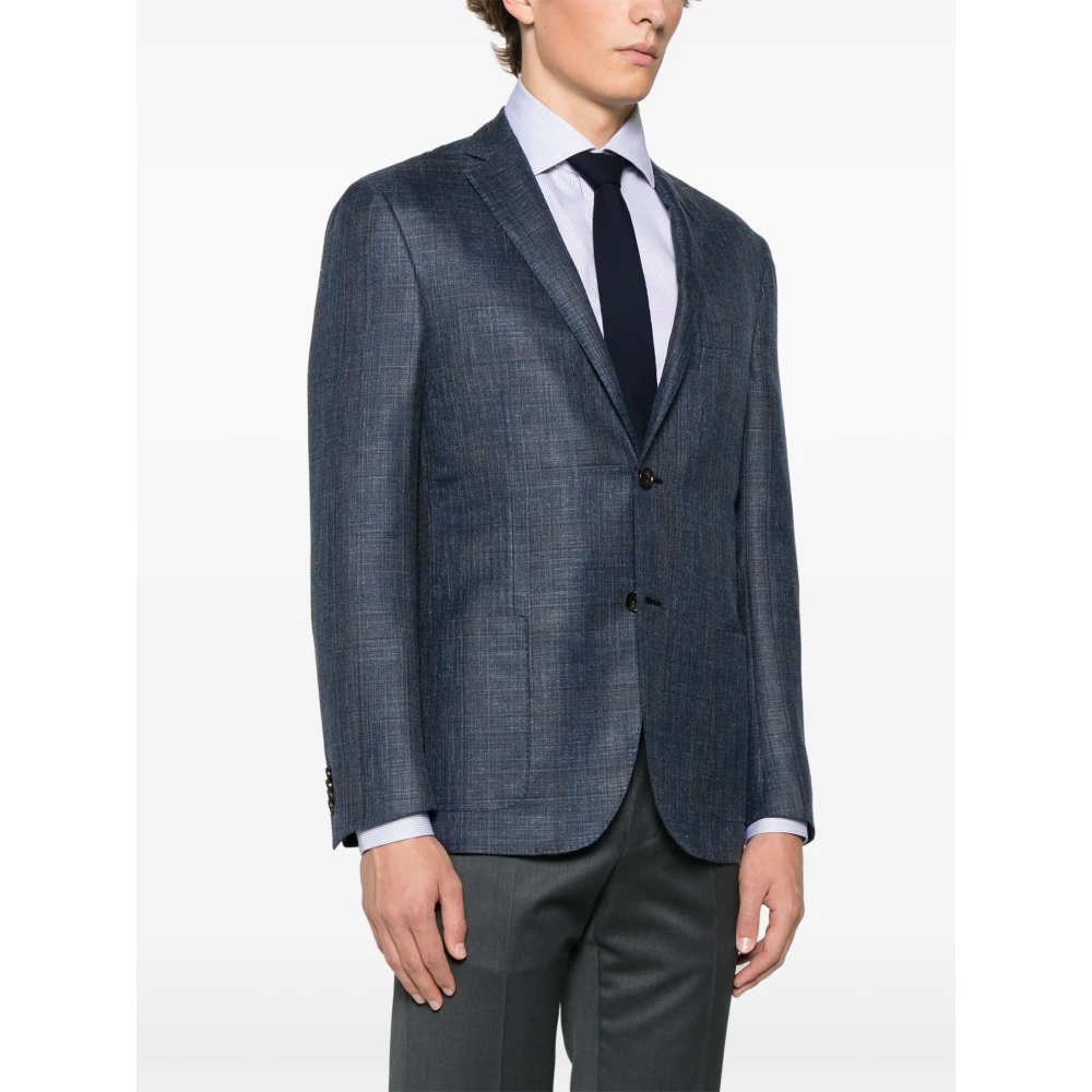 Corneliani Luxe Wol Zijde Linnen Jas Blue Heren