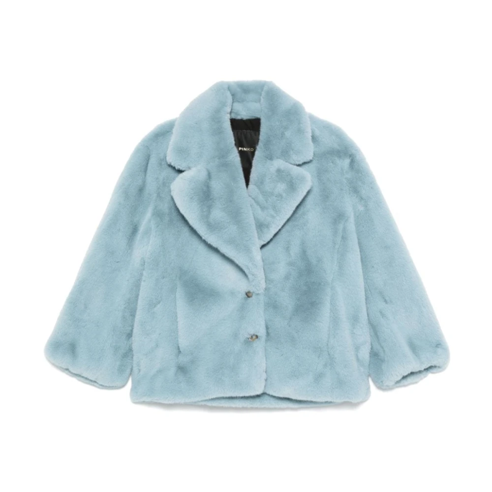 Pinko Lichtblauwe Faux-Fur Jas Blue Dames