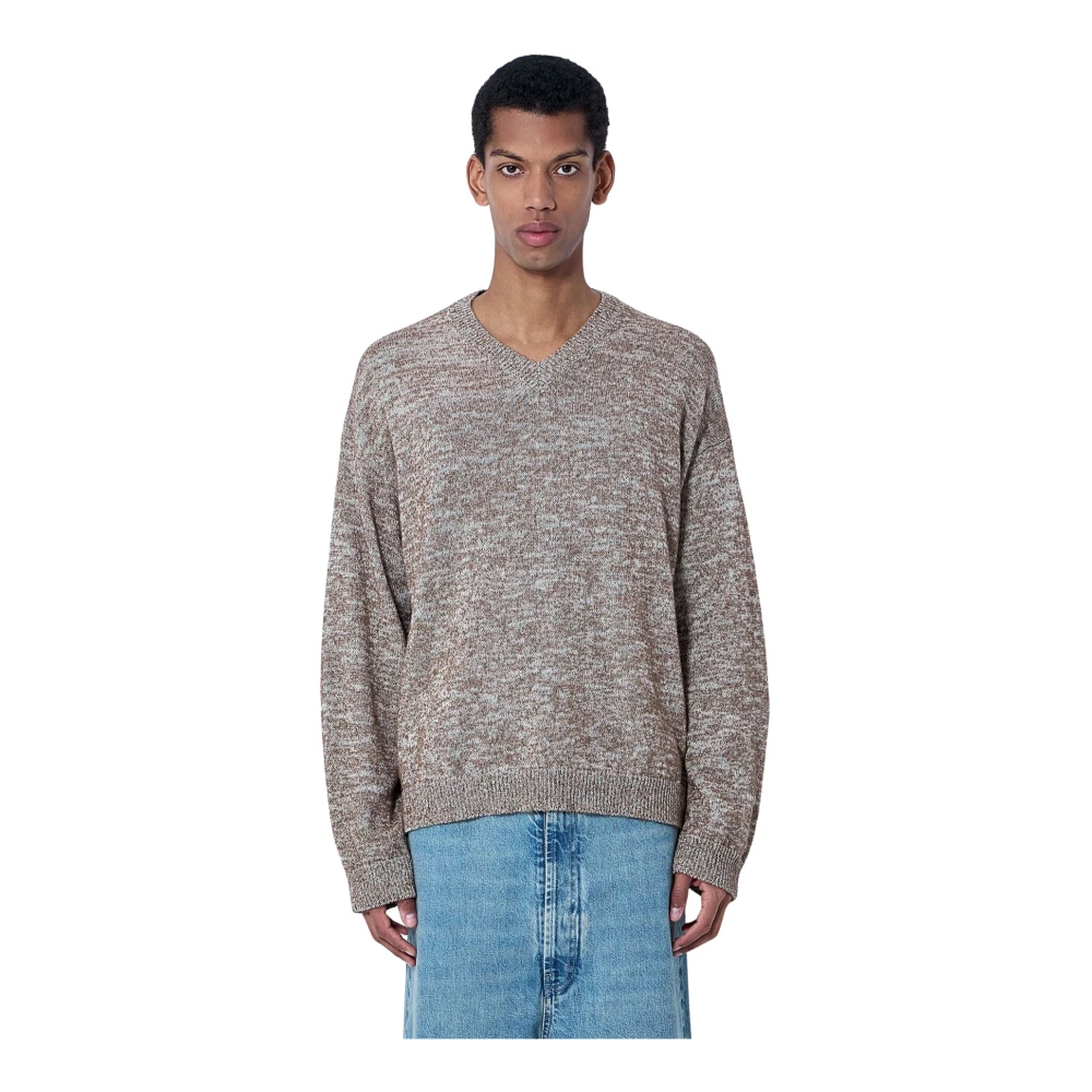 Maison Margiela Men's Brown V-Neck Knitwear, L, V-Neck Knit Jumper