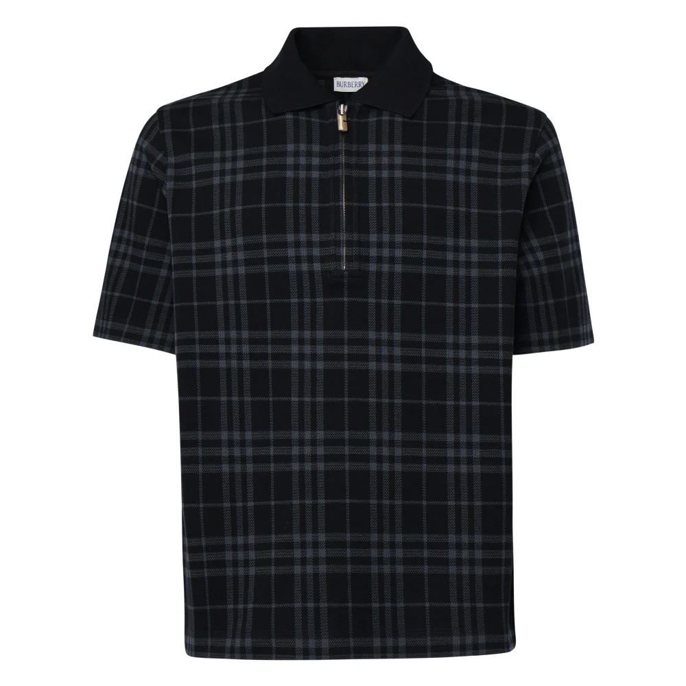 Burberry Geruite Jacquard Poloshirt met Rits Black Heren
