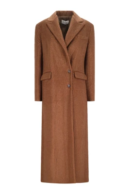 Double Breasted Coat With Macro Rhinestone All Over