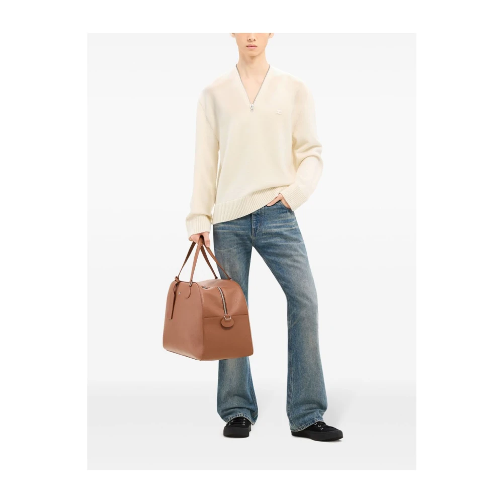 Courrèges Beige V-hals Wollen Trui met Ritsdetails Beige Dames