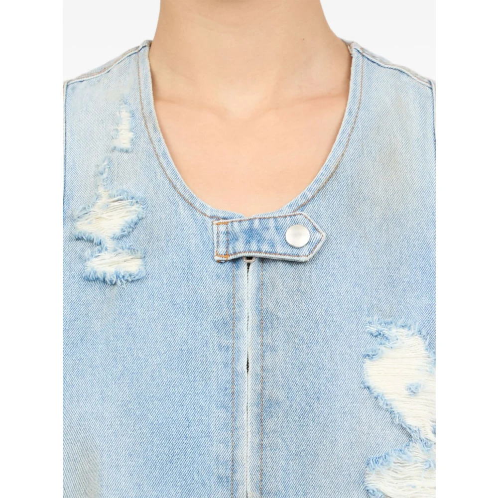 MM6 Maison Margiela Lichtblauwe Sweater met Distressed Effect Blue Dames