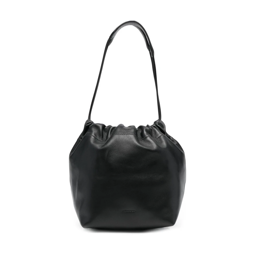 Jil Sander Zwarte Leren Bucket Bag met Cirkelvormig Ontwerp Black Dames