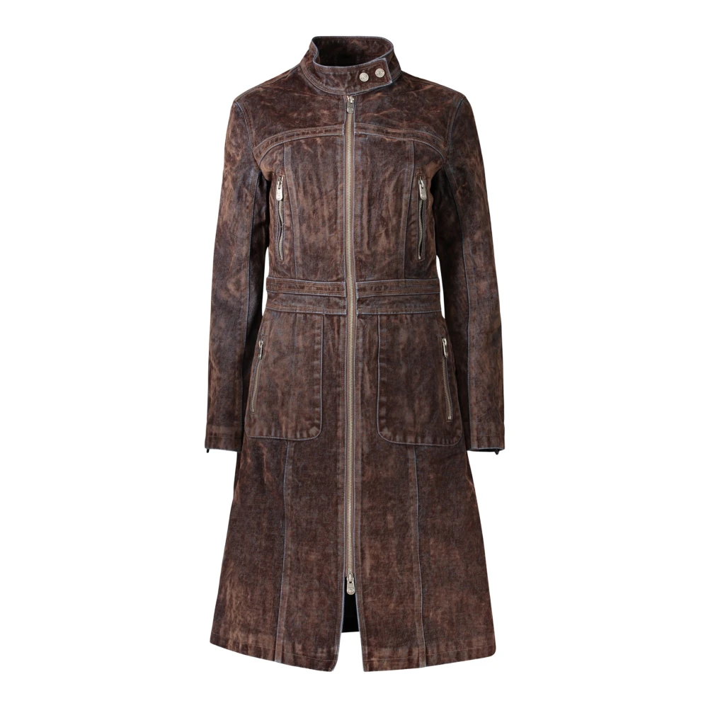 Velvet coat with zippers - BROWN - XS - Image 4