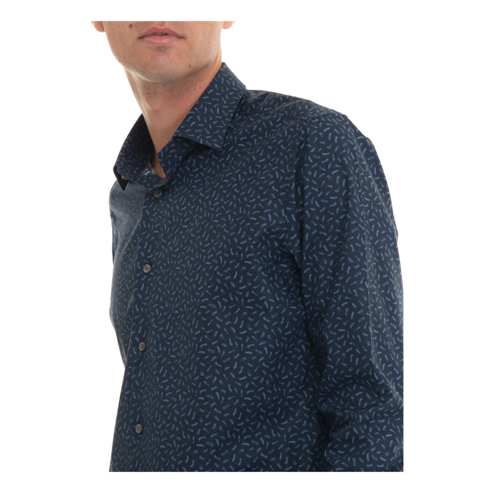 Càrrel Slim Fit Overhemd met Tegel Microprint Blue Heren