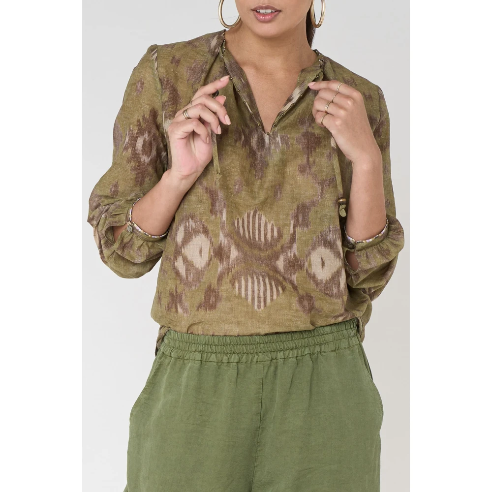 bazar deluxe Groene Katoenen Bedrukte Overhemd Green Dames