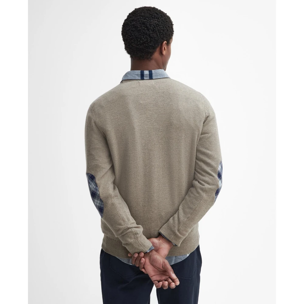 Barbour Tartan Elleboog Patch Crewneck Sweaters Beige Heren