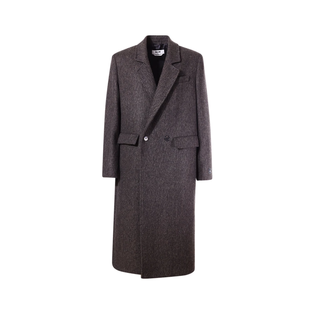 Msgm Zwarte Alpaca Blend Jas met Knoopsluiting Black Heren
