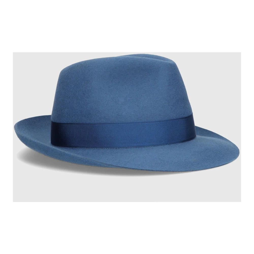 Borsalino Geborsteld Vilt Kleine Rand Hoed Blue Heren