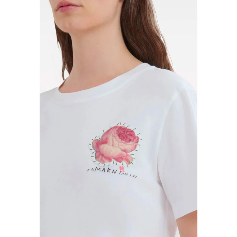 Marni Witte Bloem Applicatie Katoenen T-shirt White Dames