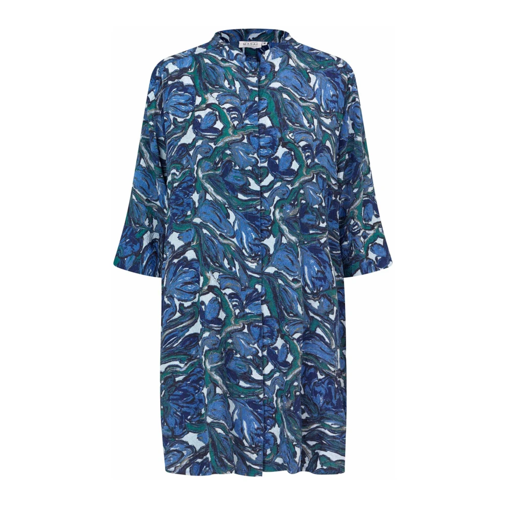 Masai Blauwe Mist Shirt ¾ Mouwen Losse Pasvorm Blue Dames