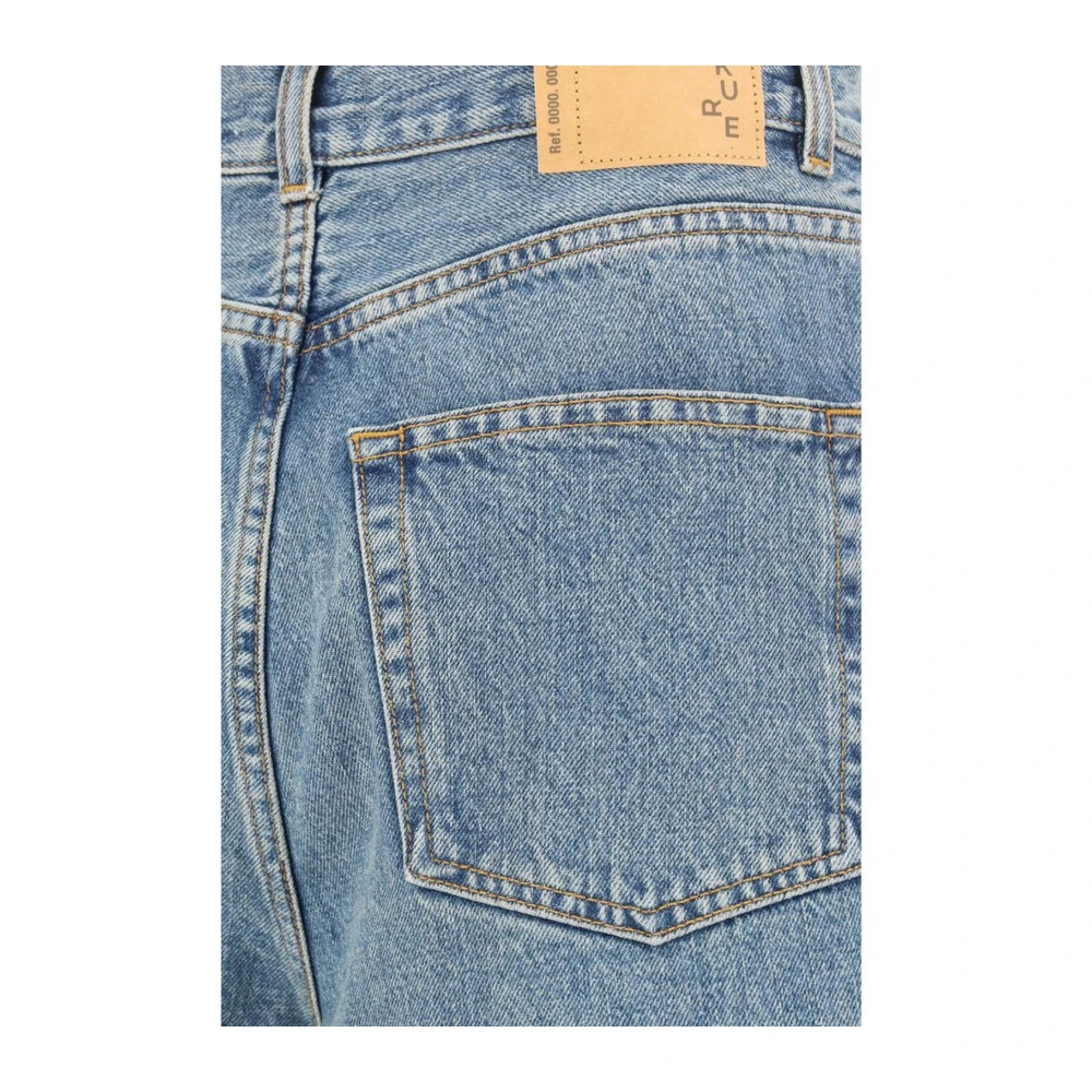 Haikure Denim Baggy Shorts met Leren Patch Blue Dames
