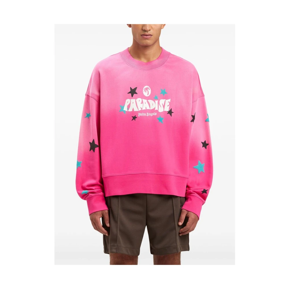 Palm Angels Hot Pink Logo Print Sweater Pink Heren