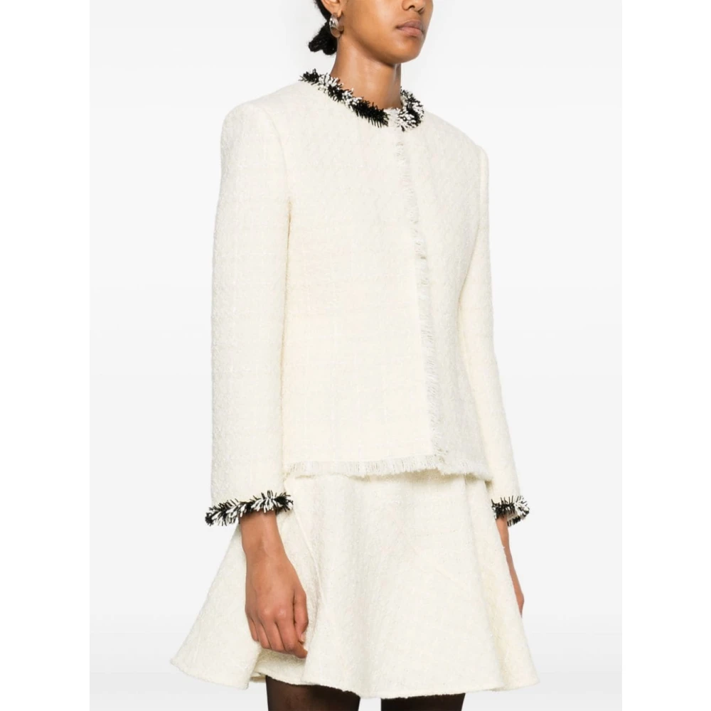 Givenchy Beige Tweed Jas met Kralenversiering Beige Dames