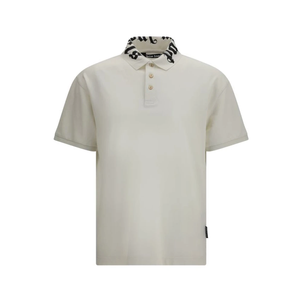 Palm Angels Men's White Polo Shirts, S, Neck Logo Polo