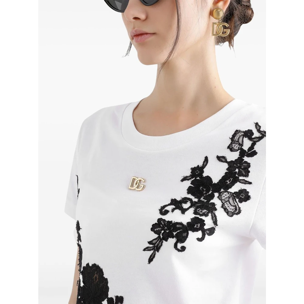 Dolce & Gabbana Logo Plaat T-shirt White Dames