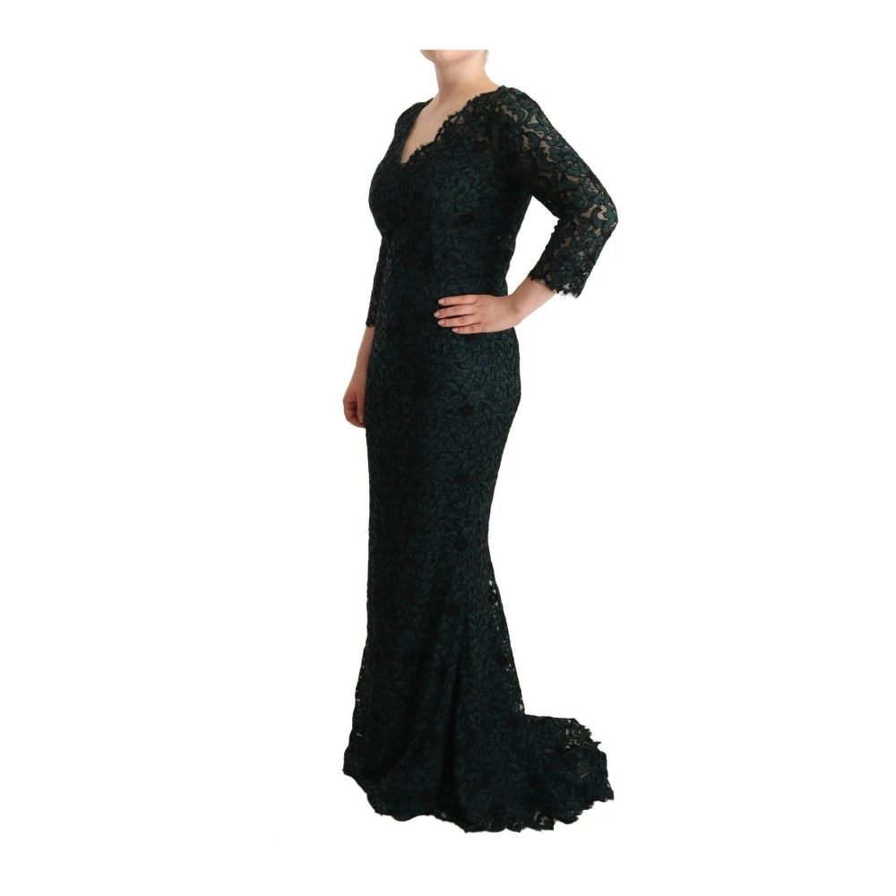Dolce & Gabbana Green Floral Lace Maxi Dress - Female - Gowns - Green - L - Dresses - Image 3