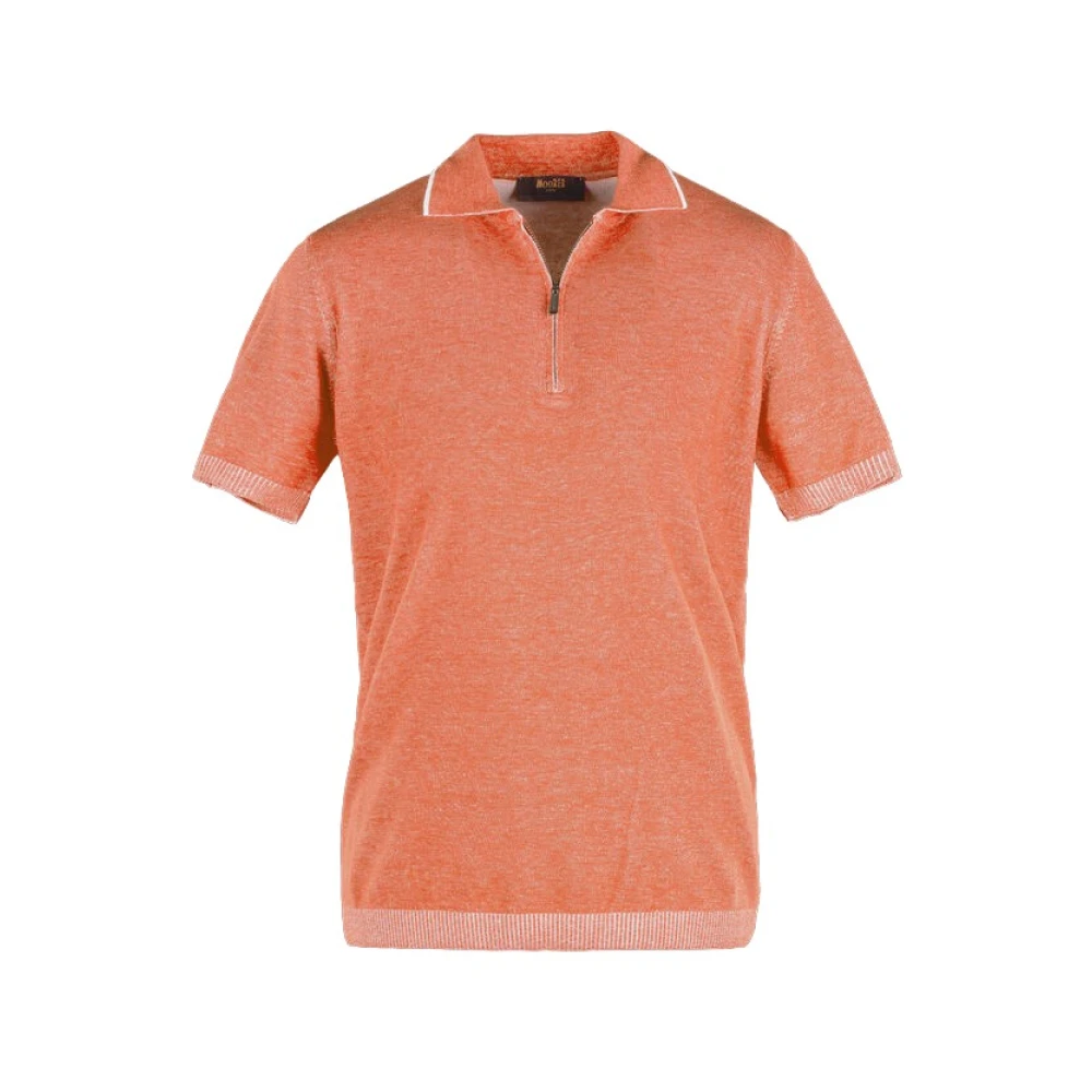 Moorer Men's Orange Round-Neck Knitwear, Xl, Polo Shirt With Zipper