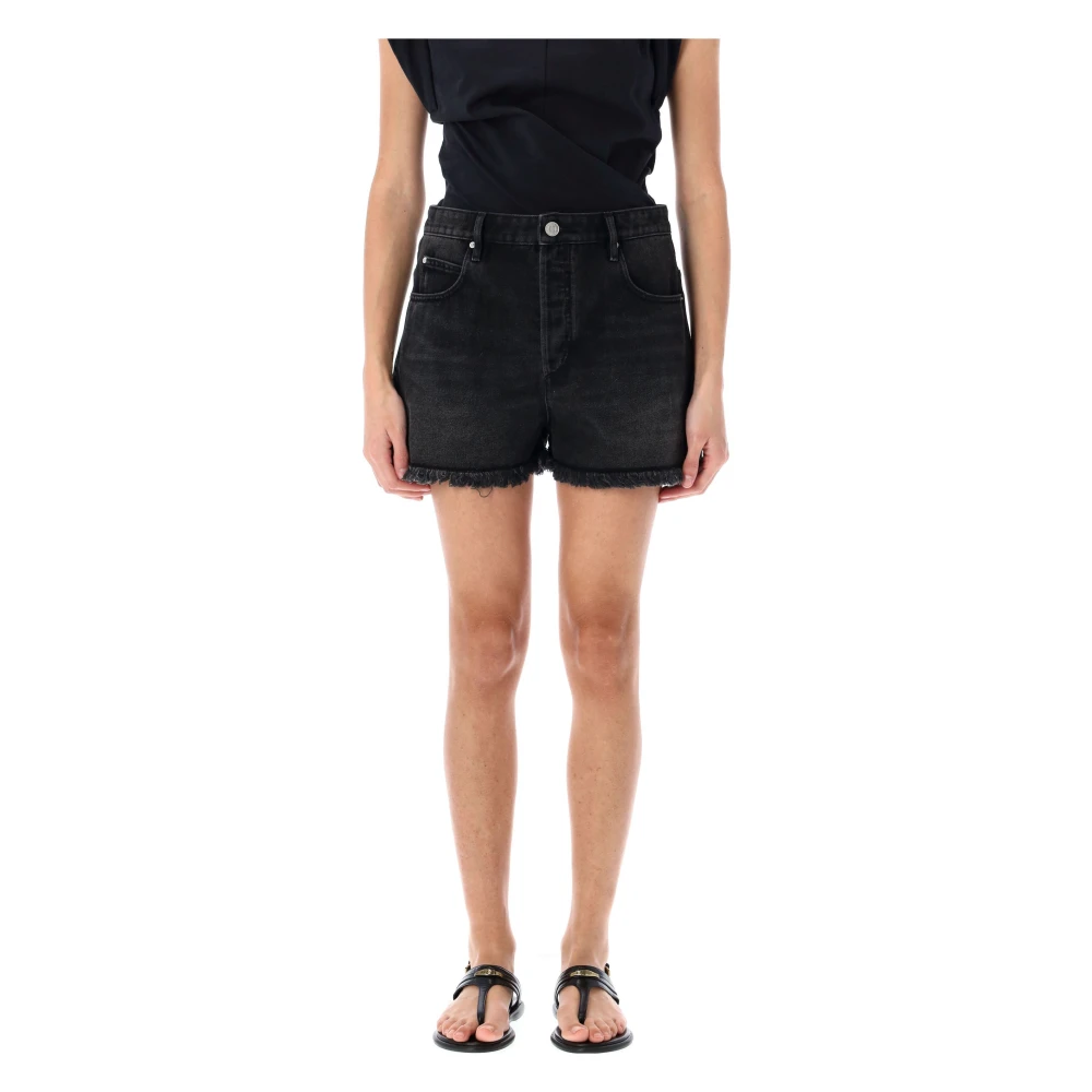 Isabel Marant Étoile Zwarte Denim Shorts Met Raffelrand Black Dames