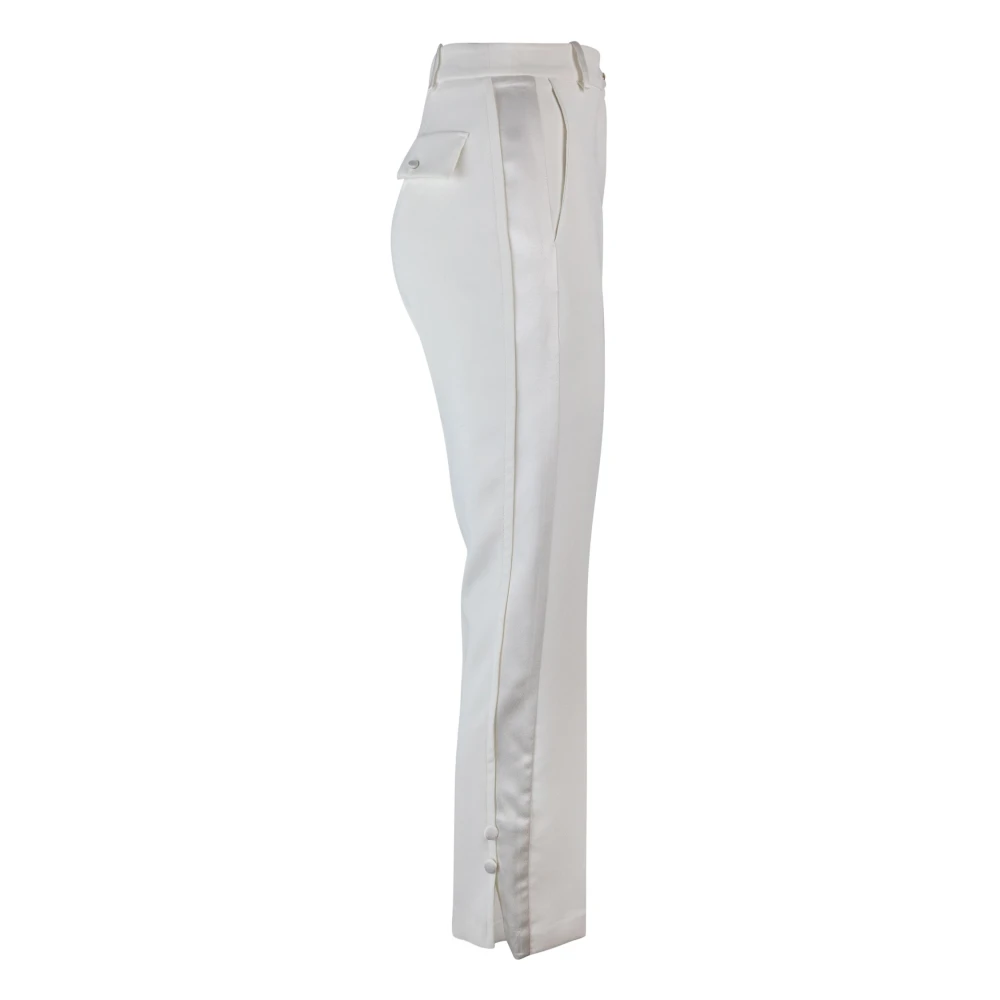 Elisabetta Franchi Witte Slim Fit Broek met Satijnen Inzetstukken White Dames