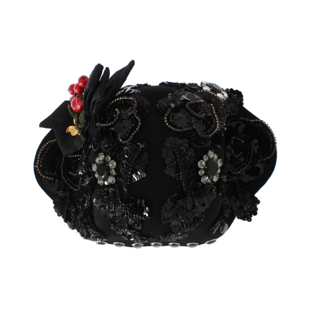 Dolce & Gabbana Femme Noir Accessoires, Taille: One Size Élégant Chapeau Cloche Avec Cristaux