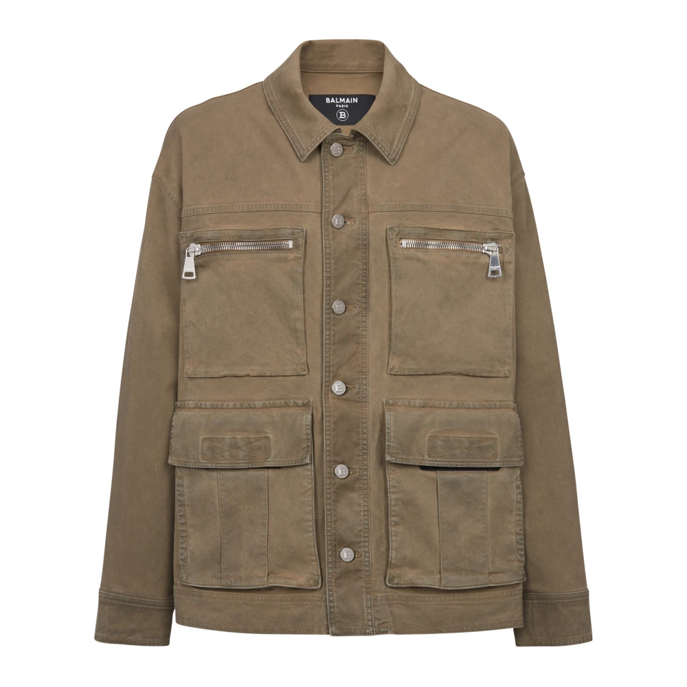 Balmain Multipocket Utilitarian Denim Jacket Beige Heren