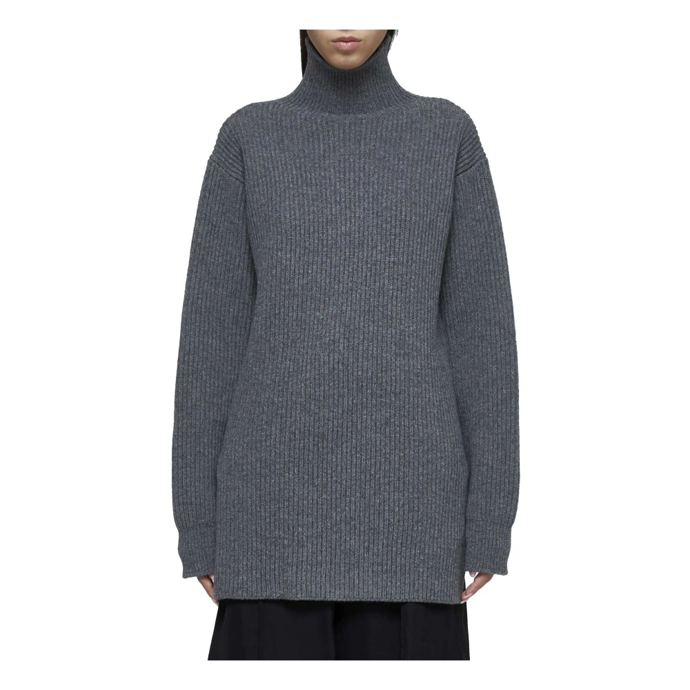 Jil Sander Ribgebreide Wollen Coltrui Gray Dames