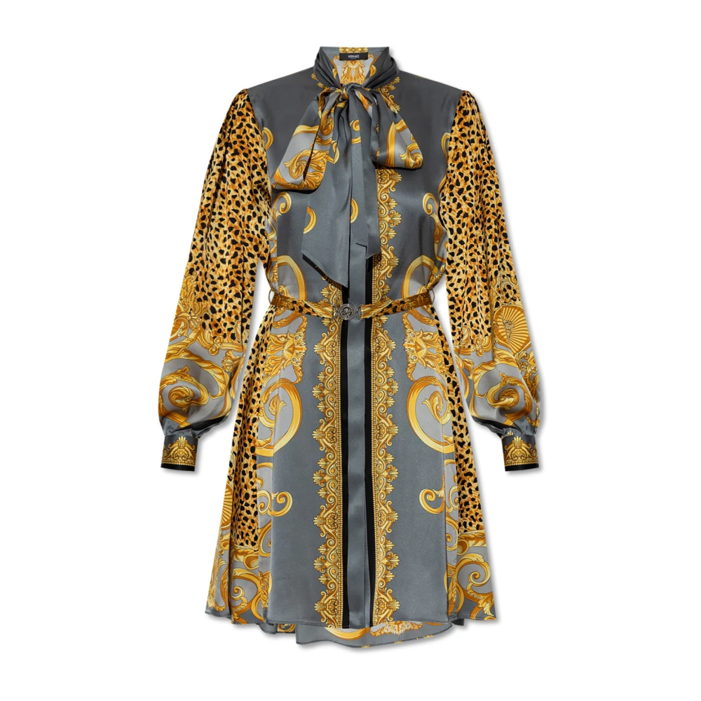 Versace Multicolor Silk Dress With Waist Belt - Female - Shirt Dresses - S - Dresses