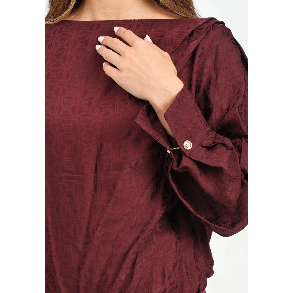 Elisabetta Franchi Bordeaux Lange Mouw Jacquard Satijnen Body Red Dames