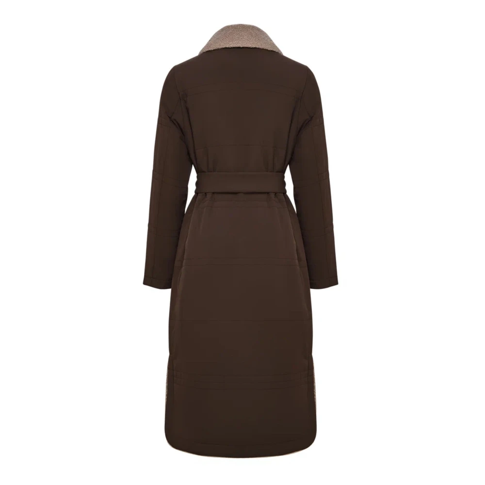 Cesare Gaspari Gebelde lange jas met shearling kraag Brown Dames