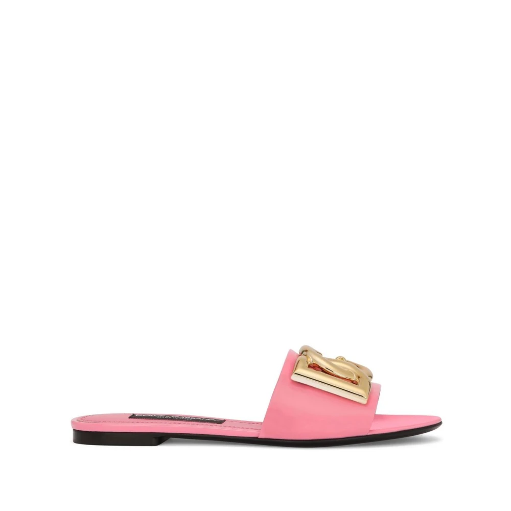 Dolce & Gabbana Vrouw Roze Schoenen Dames, 36 Eu, Leer, Logo-Plaque Leren Slides