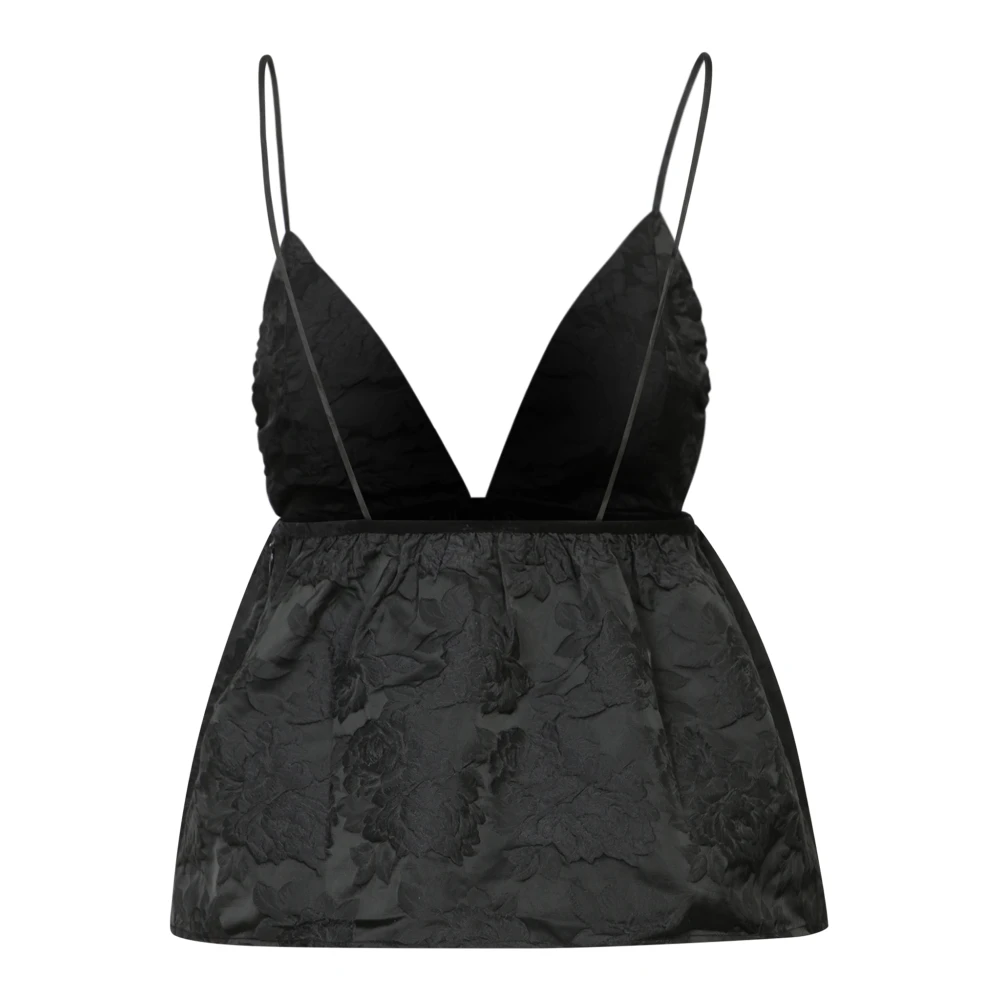 Ganni Elegante Zwarte Top met V-Hals Black Dames