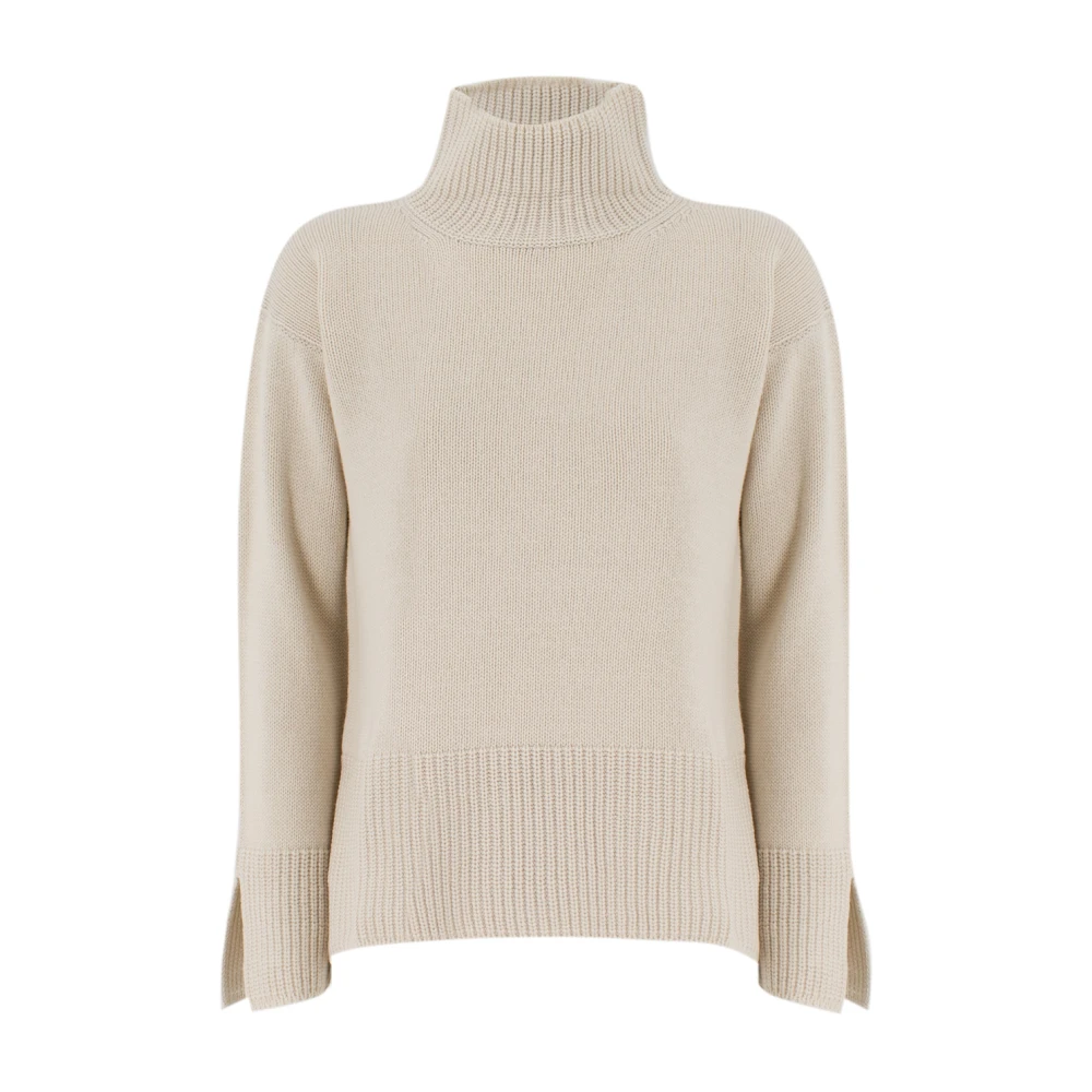 Le Tricot Perugia Zachte Gebreide Trui met Hoge Kraag Beige Dames