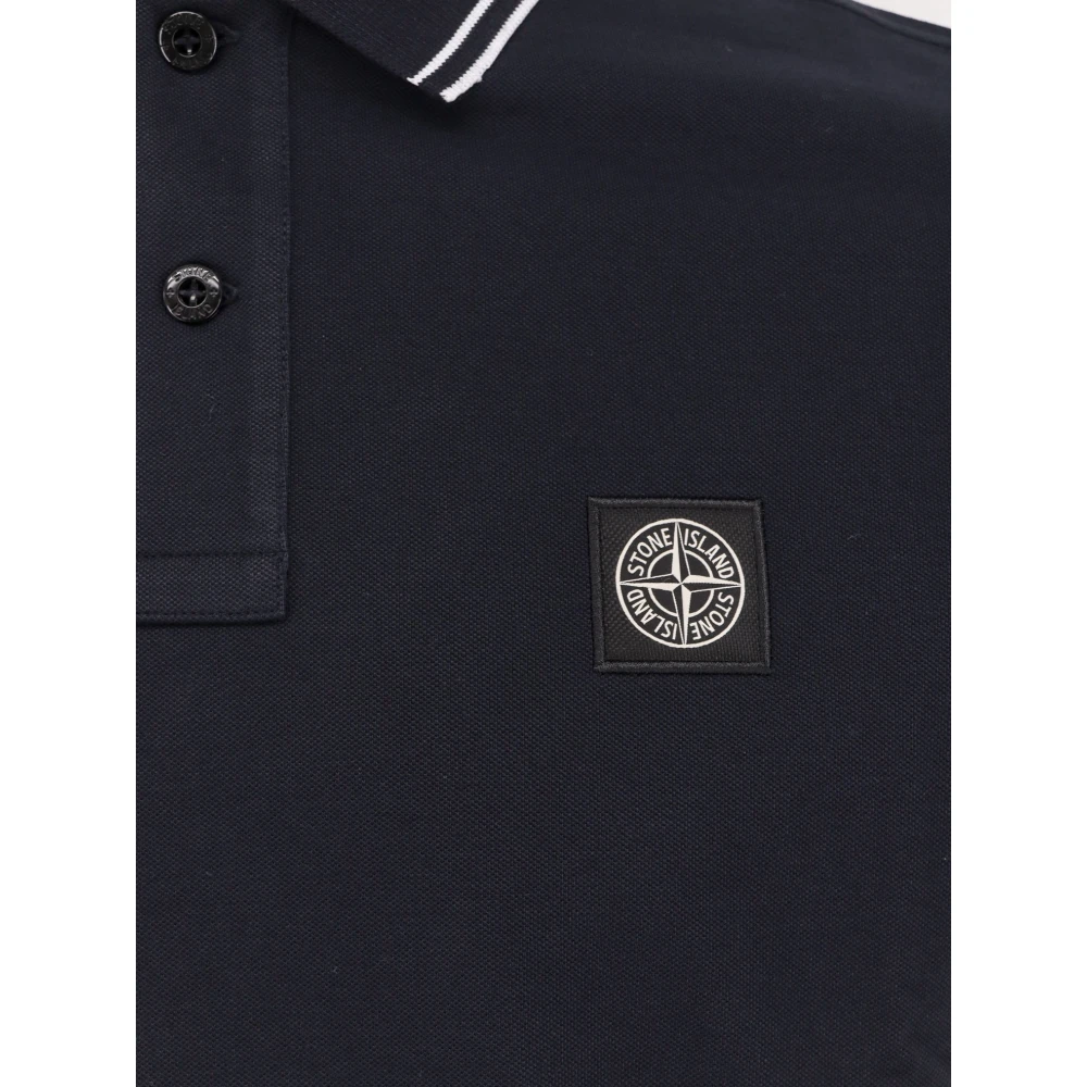 Stone Island Stretch katoenen poloshirt met knopen Blue Heren