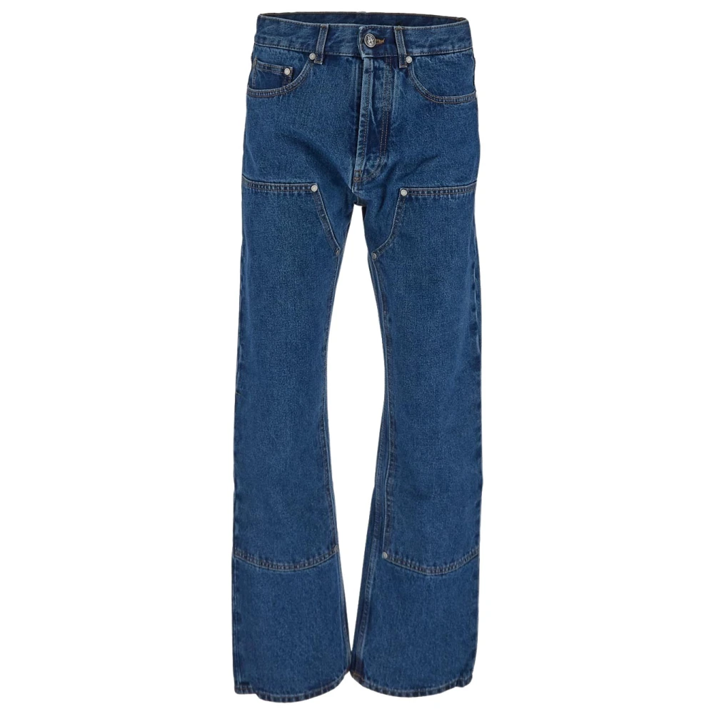 Palm Angels Blauwe Denim Jeans met Contraststiksels en Patchdetail Blue Heren