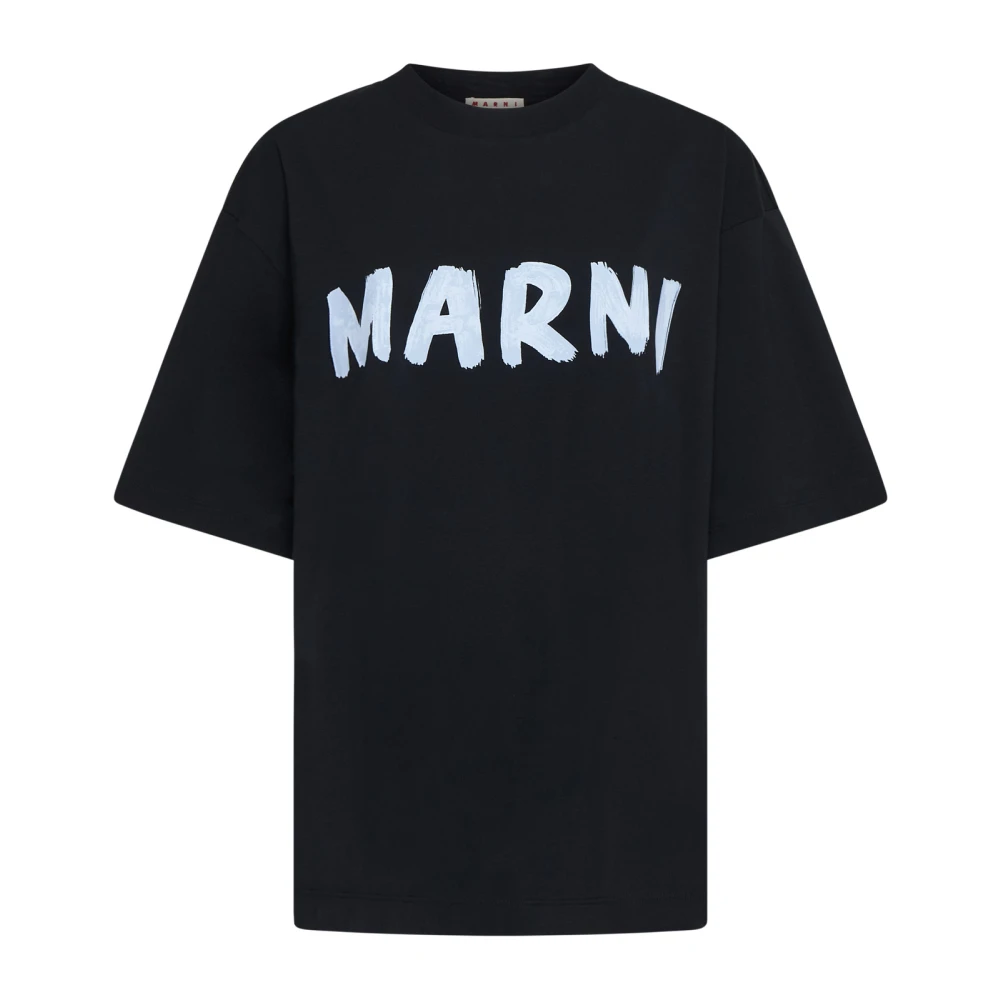 Marni Zwart Logo Print Oversized T-shirt Black Dames