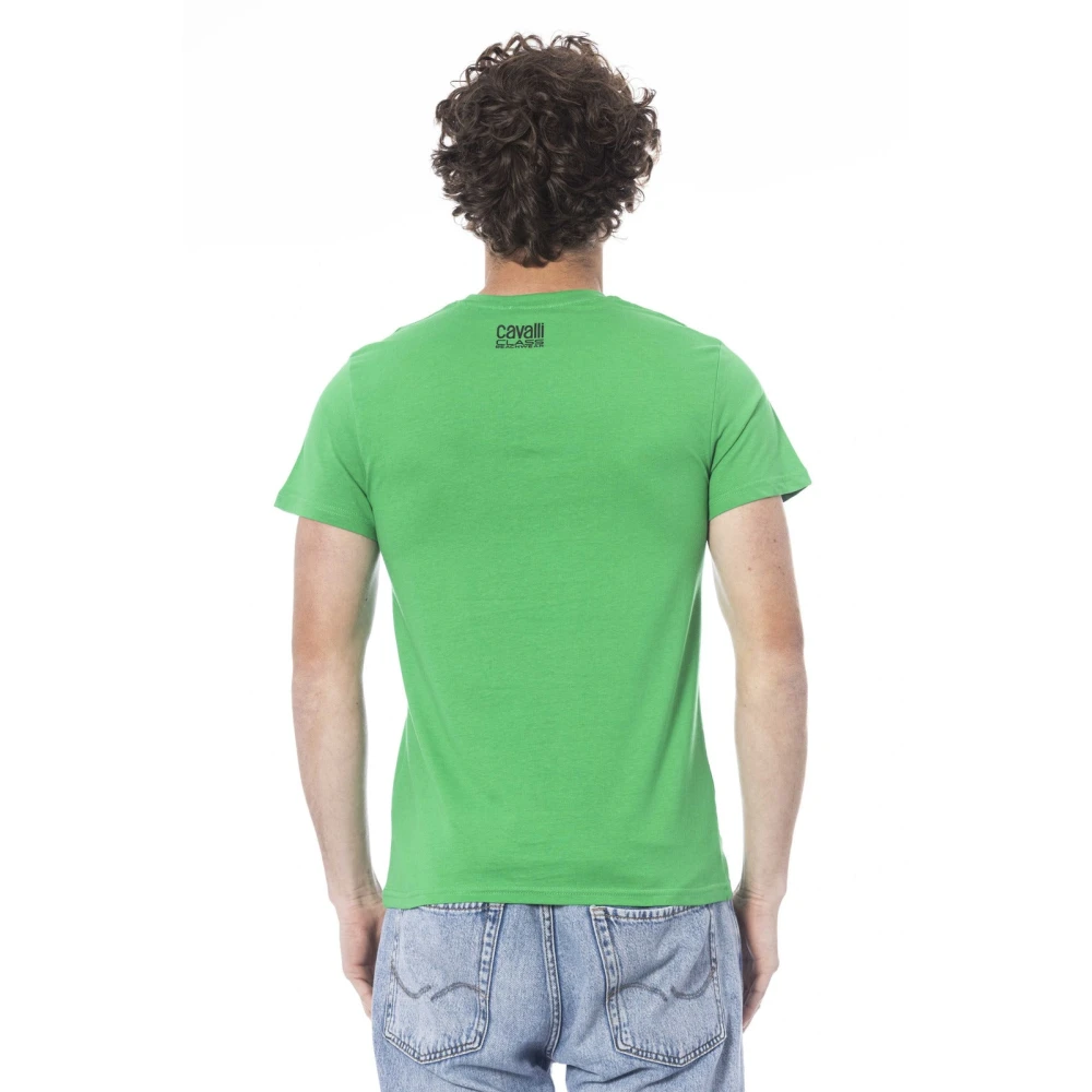 Cavalli Class Effen T-shirt met Logoprint Green Heren