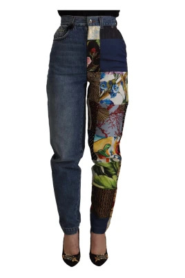 Patchwork Jacquard Denim Avslappnade Jeans
